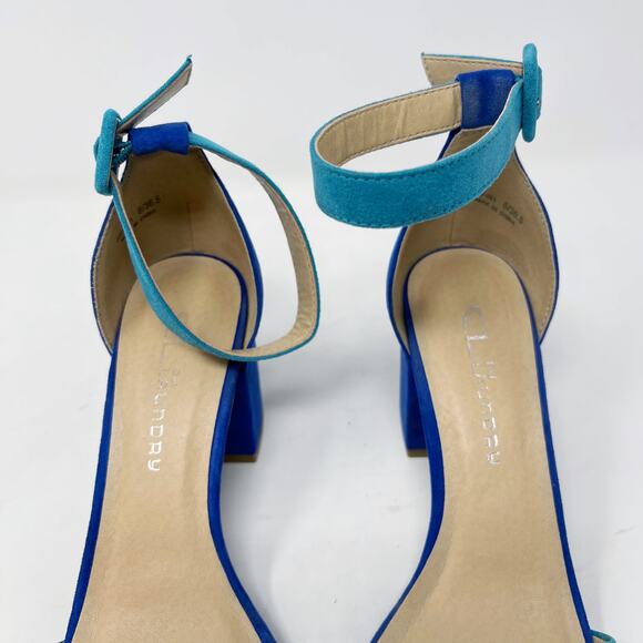 Chinese Laundry 6 Blue Teal Color Block Jody Ankle Strap Sandal Heels Open Toe - Picture 7 of 12